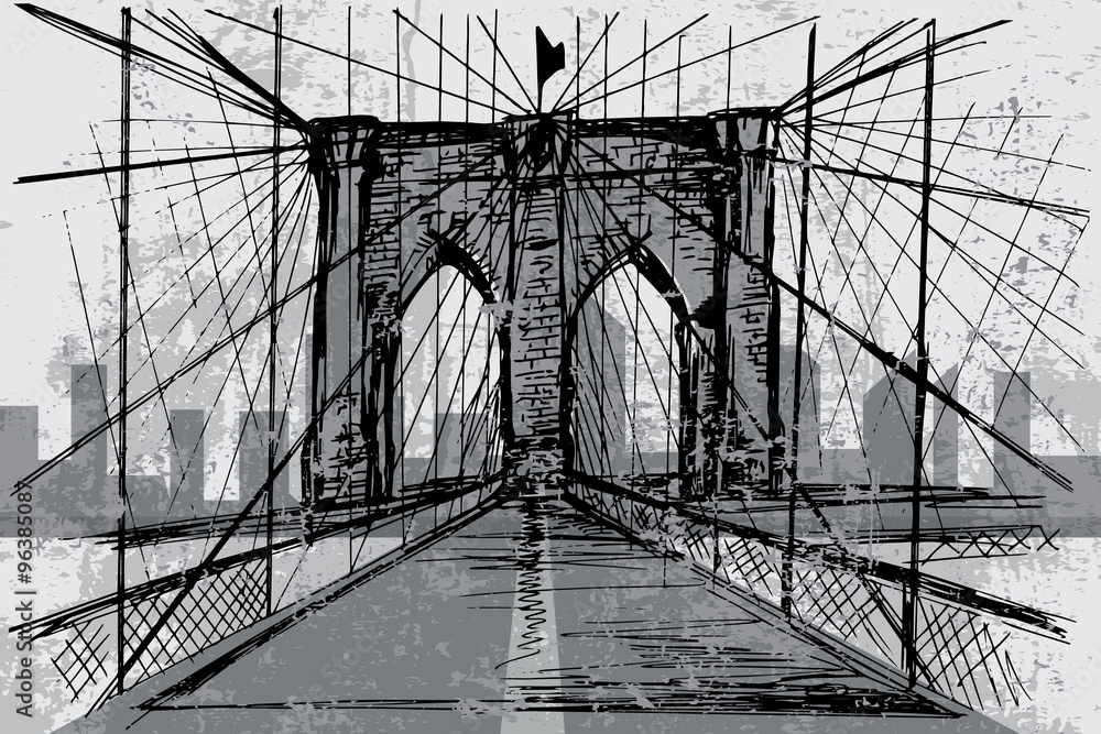 Fototapeta premium Hand drawn Brooklyn Bridge - vector