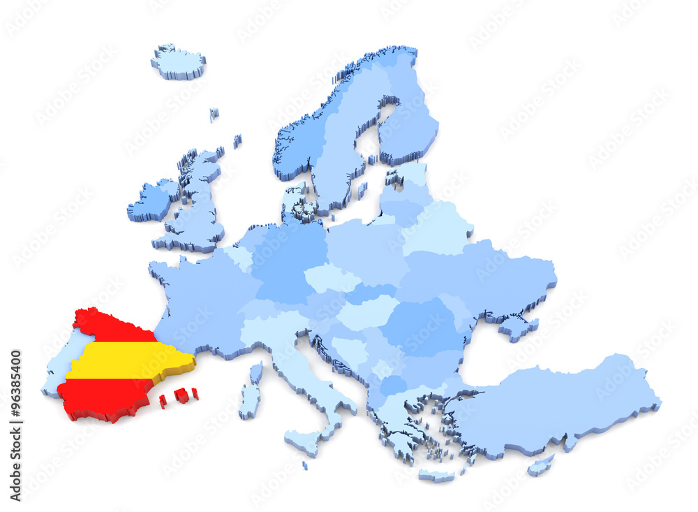 Fototapeta premium Europe Map, Spain with Flag
