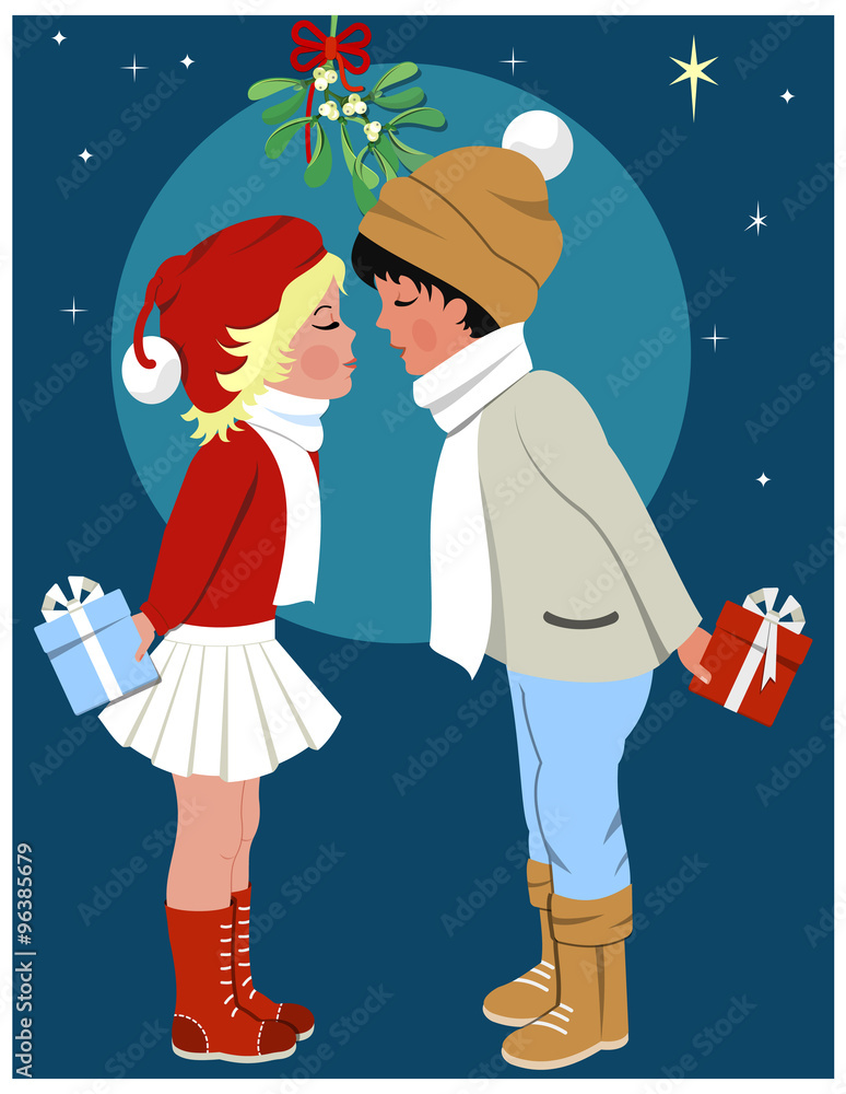 Kissing Under the Mistletoe,Christmas traditions Stock Vector | Adobe Stock