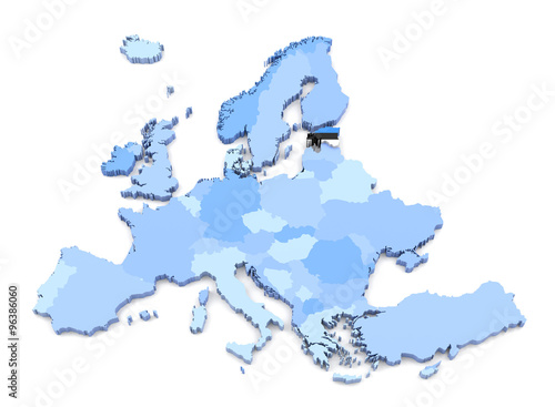 Europe Map, Estonia with Flag