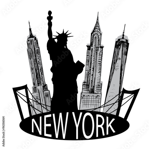 New York famous building and Liberty statue