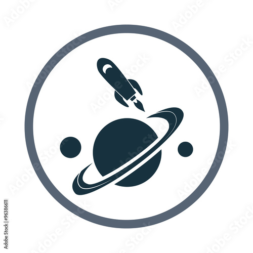 Space ship flying near the planet icon photo