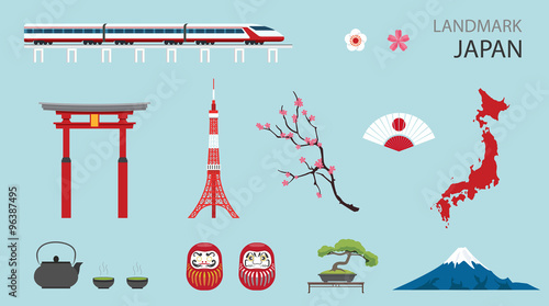 Flat Icons Design Landmark Japan.