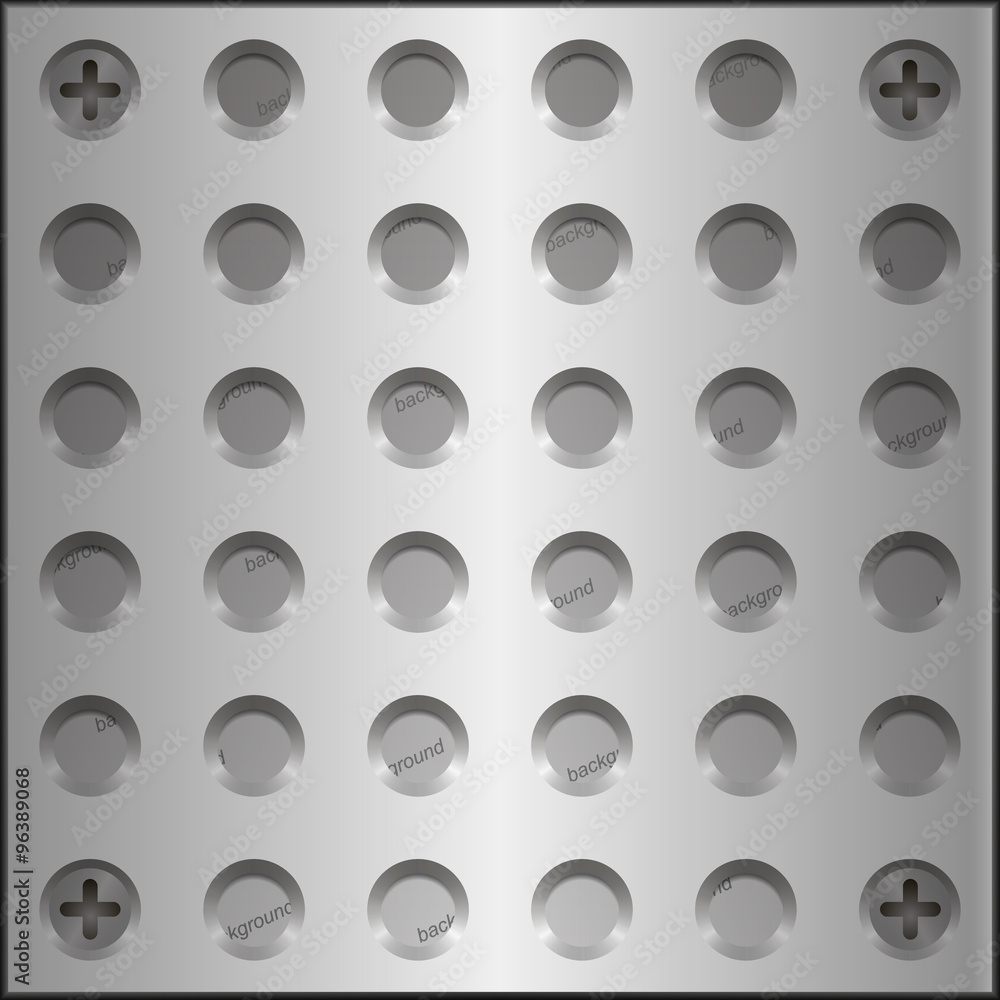 Design elements - metal plate with holes on the screws. The grooves holes for the screws. Vector 3D illustrations. Design elements - metal plate with holes on the screws. The grooves holes for the screws. Vector 3D illustrations.