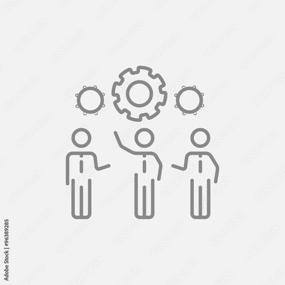 Businessmen under the gears line icon. Businessmen under the gears line icon.