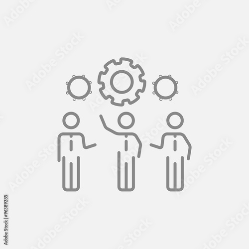 Businessmen under the gears line icon.