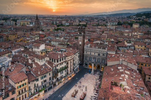 Aerial view over Verona  Italy  at sunset