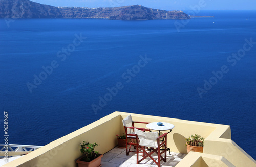 restaurant in Santorini, overlooking the sea