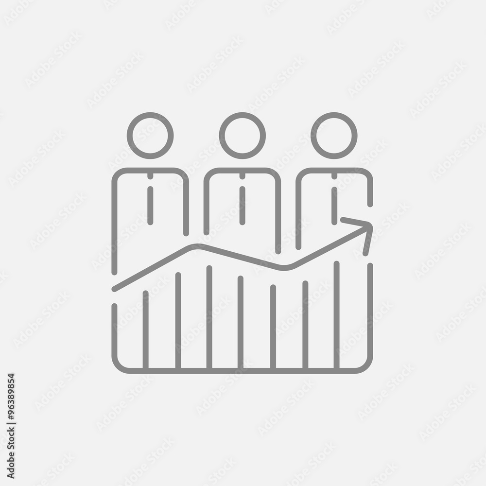 Businessmen standing on profit graph line icon. Businessmen standing on profit graph line icon.