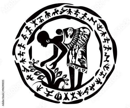 Vector tribal african woman, illustration, tattoo stamp