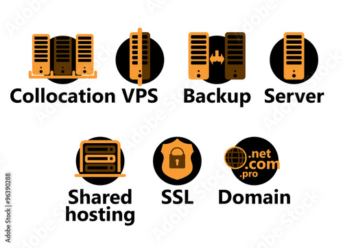 Vector technologic icons set - server yellow
