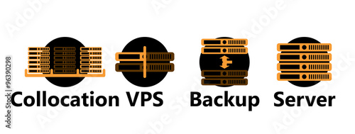 Vector rackmount technologic icons set - yellow