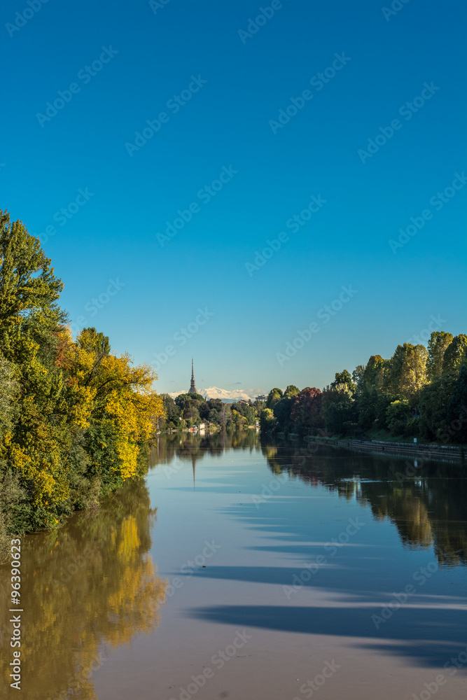 The Po River in Turin in autumn, Italy