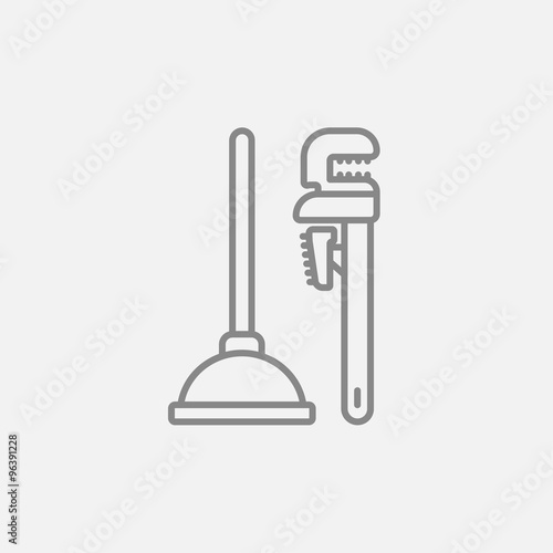 Pipe wrenches and plunger line icon.
