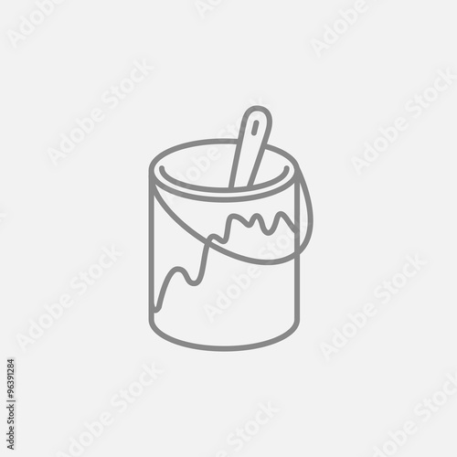 Paint brush in the paint tin line icon.
