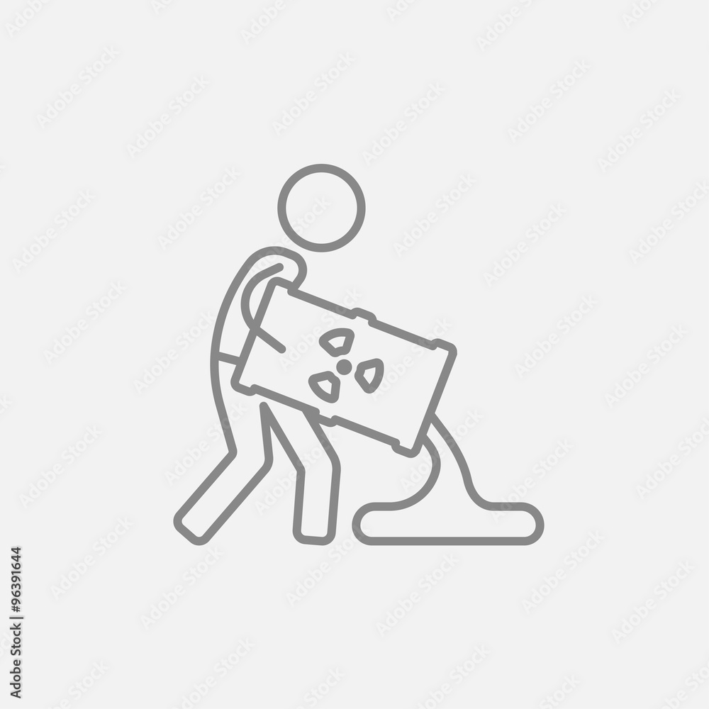 Man with oil barrel line icon. Man with oil barrel line icon.