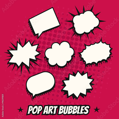 Vintage pop art comics speech bubbles vector set black and white