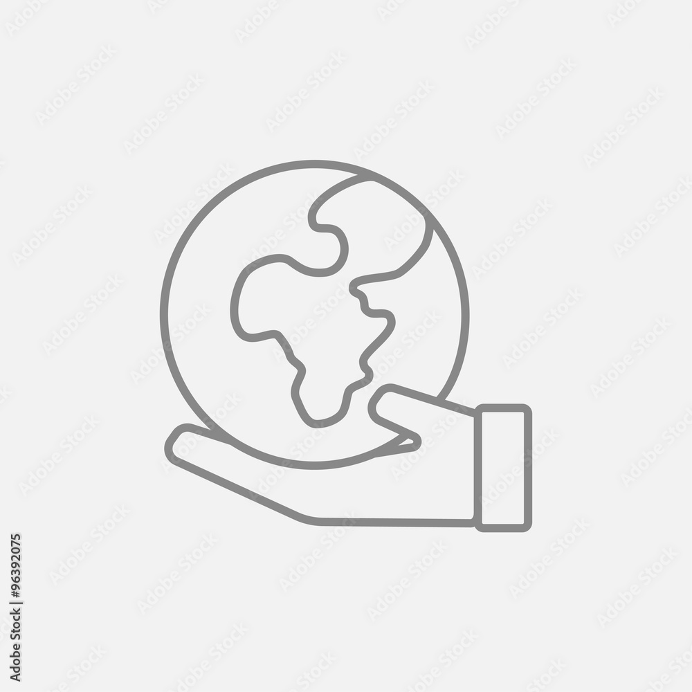 Hand holding the Earth line icon. Hand holding the Earth line icon.