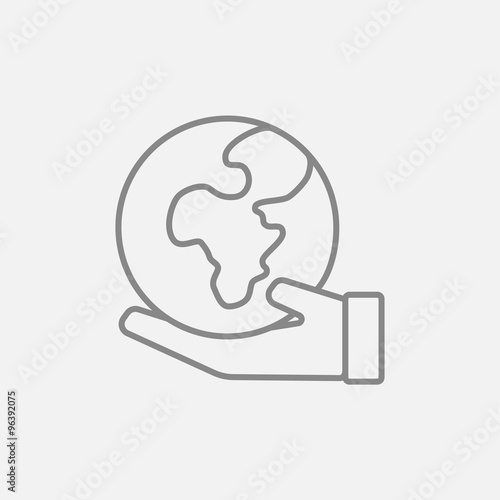 Hand holding the Earth line icon.