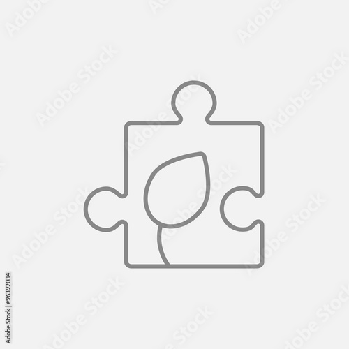 Puzzle with leaf line icon.