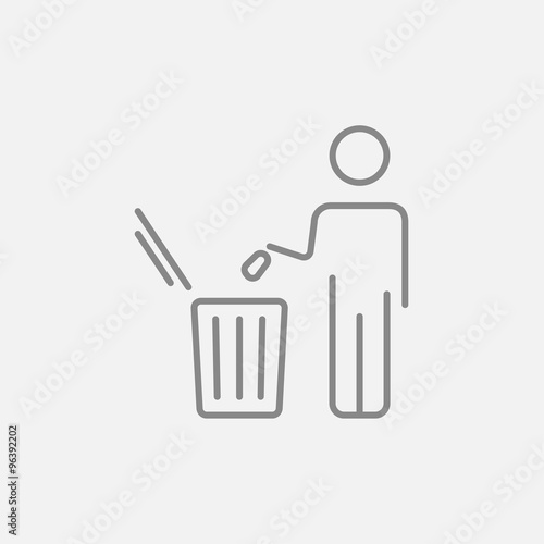 Man throwing garbage in a bin line icon.