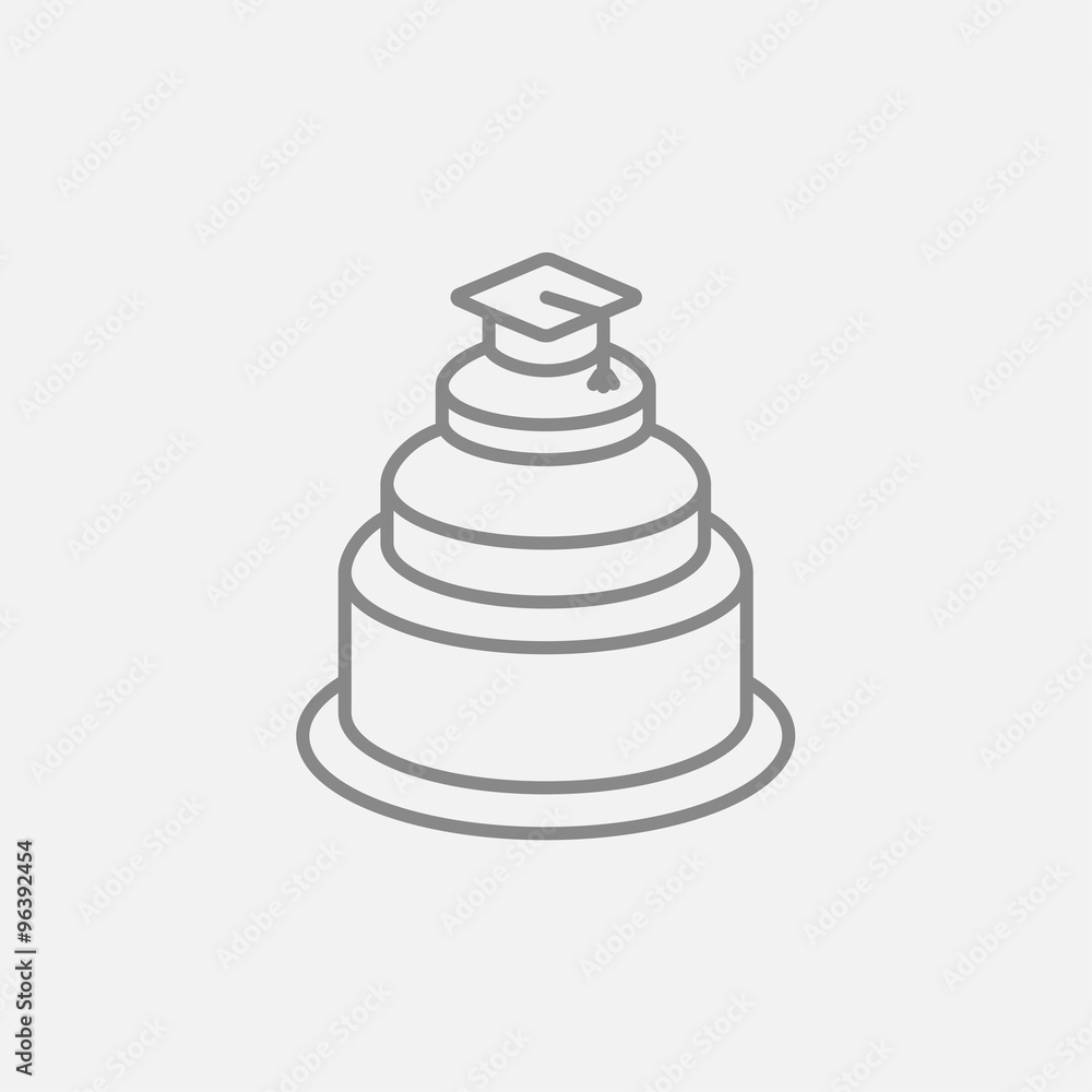 Graduation cap on top of cake line icon. Graduation cap on top of cake line icon.