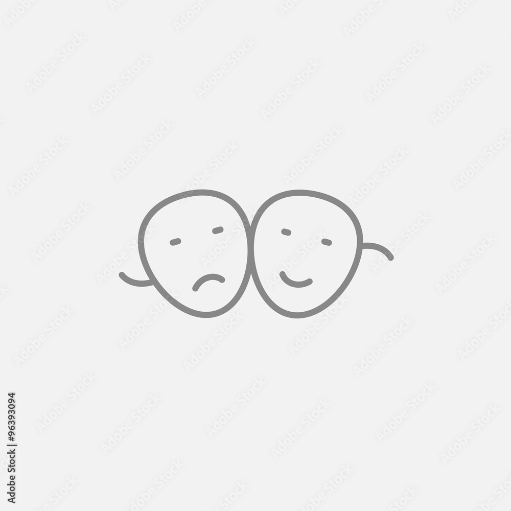 Two theatrical masks line icon. Two theatrical masks line icon.