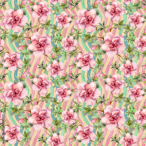 Pink flowers. Seamless floral repeated pattern. Watercolor  © zzorik