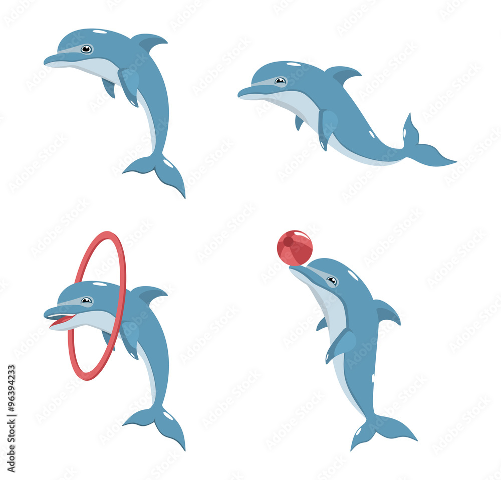 Fototapeta premium Cztery wektor delfinów na białym tle