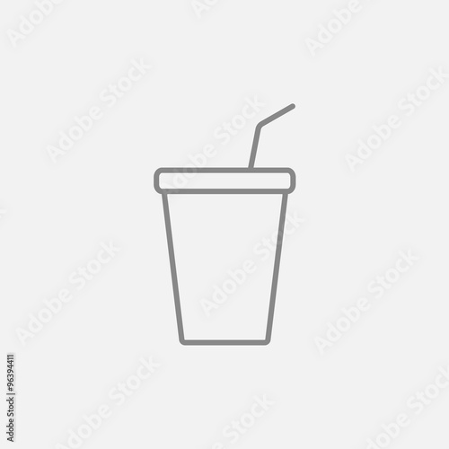 Disposable cup with drinking straw line icon.