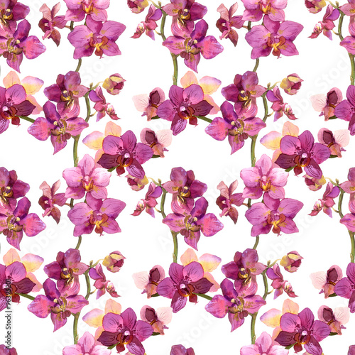 Seamless pattern with orchids on white background 