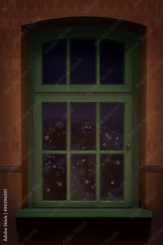 Brown wall and green wooden window background Brown wall and green wooden window background