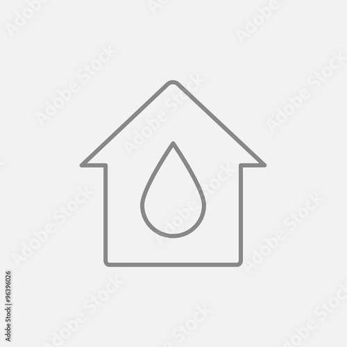 House with water drop line icon.