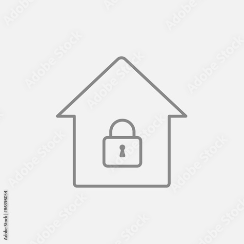 House with closed lock line icon.