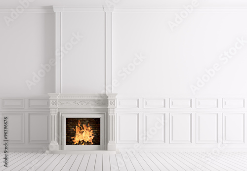Foto Empty classic white interior of a room with fireplace 3d renderi
