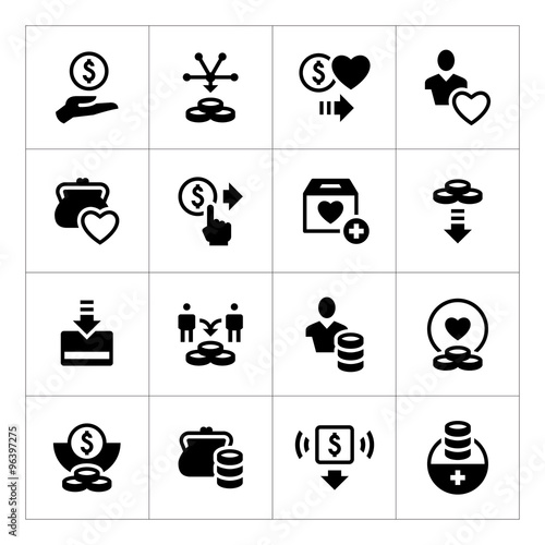 Set icons of charity and donate