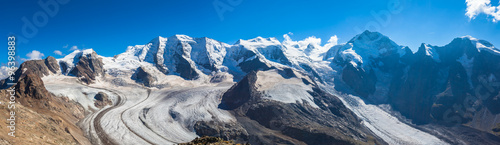 Panorama view of Bernina massive and Morteratsch glacier photo