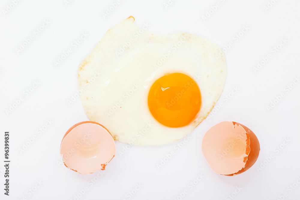 fried egg on white background