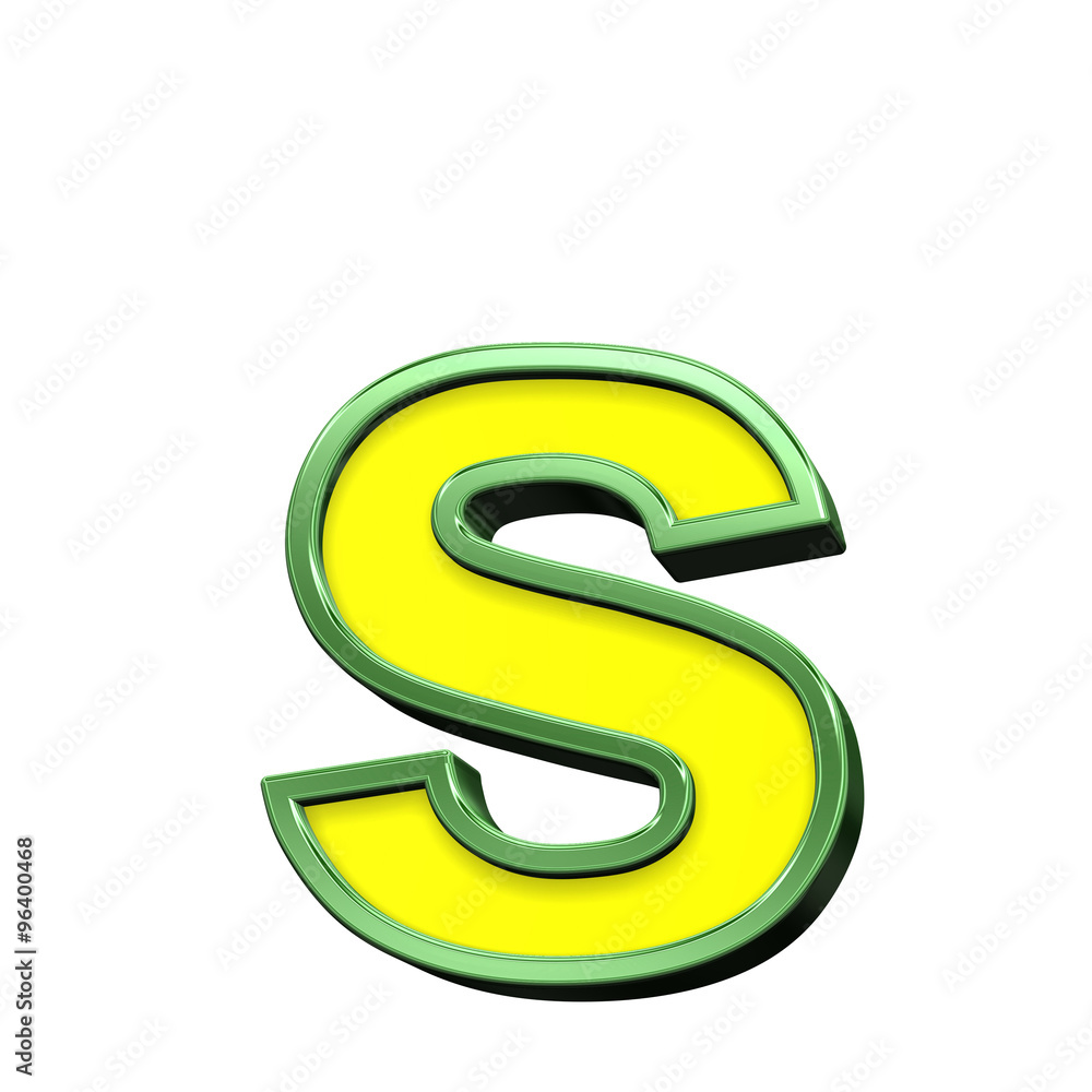 One lower case letter from yellow with green frame alphabet set, isolated on white. Computer generated 3D photo rendering. One lower case letter from yellow with green frame alphabet set, isolated on white. Computer generated 3D photo rendering.
