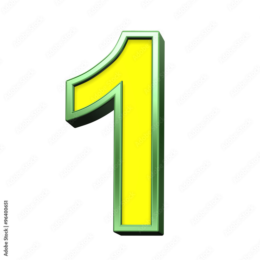 One digit from yellow with green frame alphabet set, isolated on white. Computer generated 3D photo rendering. One digit from yellow with green frame alphabet set, isolated on white. Computer generated 3D photo rendering.