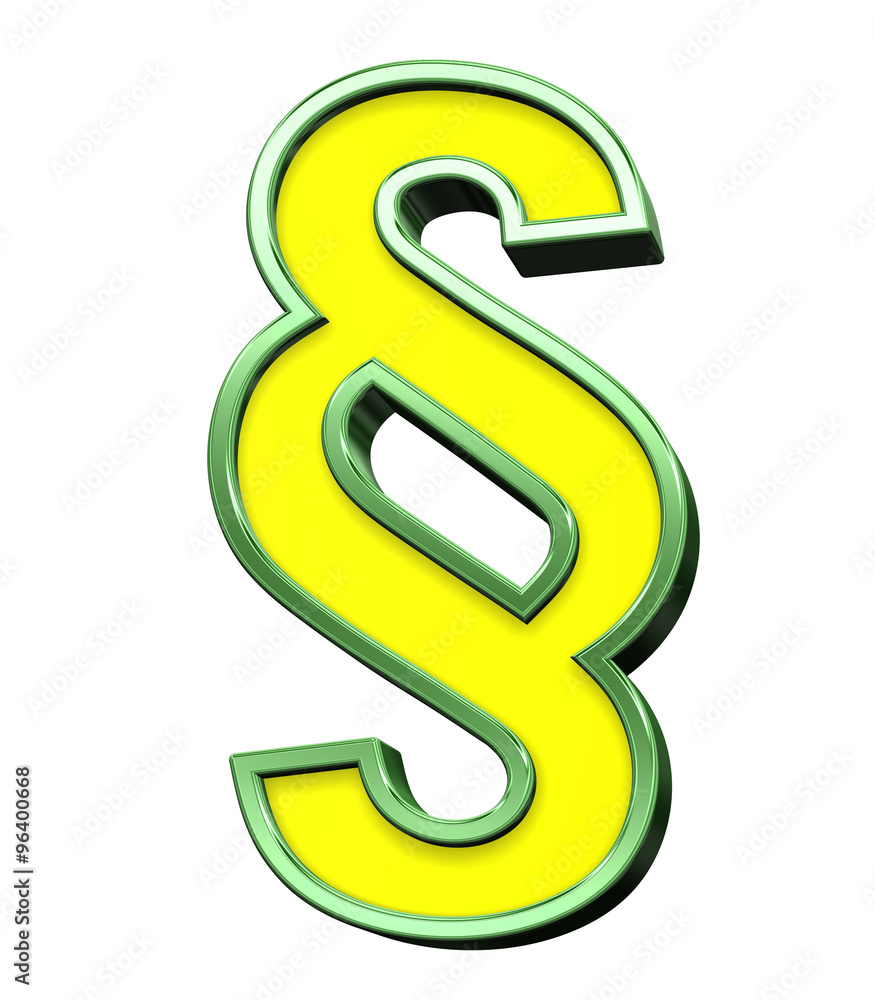 Paragraph sign from yellow with green frame alphabet set, isolated on white. Computer generated 3D photo rendering. Paragraph sign from yellow with green frame alphabet set, isolated on white. Computer generated 3D photo rendering.
