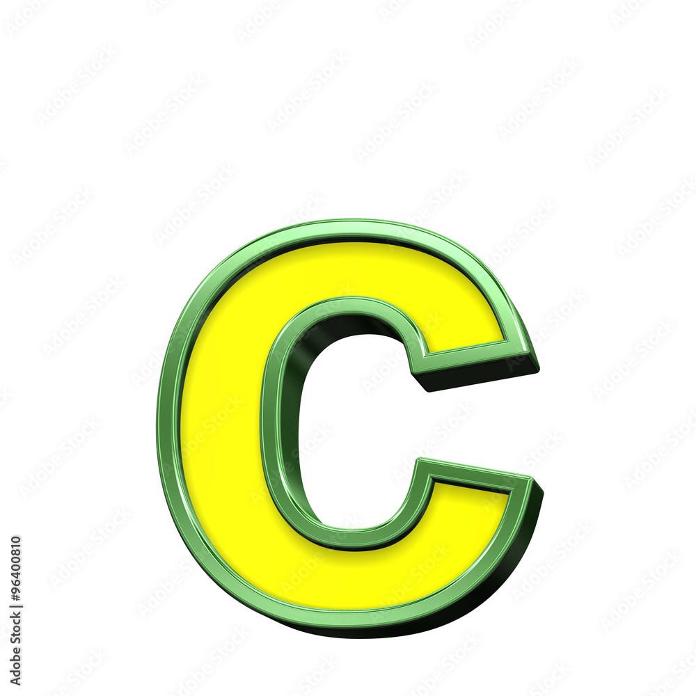 One lower case letter from yellow with green frame alphabet set, isolated on white. Computer generated 3D photo rendering. One lower case letter from yellow with green frame alphabet set, isolated on white. Computer generated 3D photo rendering.