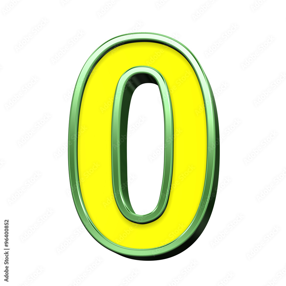 One digit from yellow with green frame alphabet set, isolated on white. Computer generated 3D photo rendering. One digit from yellow with green frame alphabet set, isolated on white. Computer generated 3D photo rendering.