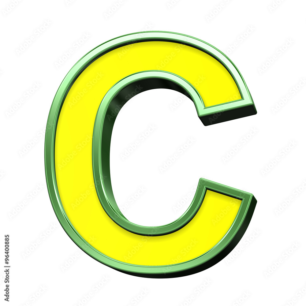 One letter from yellow with green frame alphabet set, isolated on white. Computer generated 3D photo rendering.