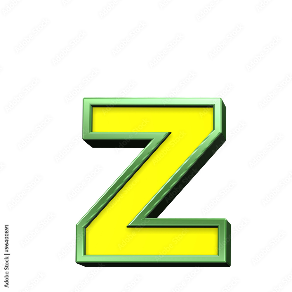 One lower case letter from yellow with green frame alphabet set, isolated on white. Computer generated 3D photo rendering. One lower case letter from yellow with green frame alphabet set, isolated on white. Computer generated 3D photo rendering.