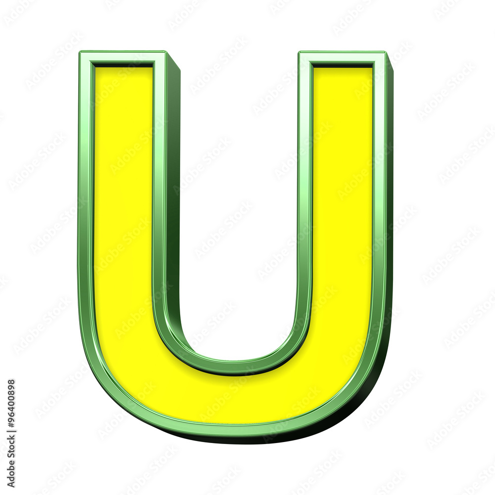 One letter from yellow with green frame alphabet set, isolated on white. Computer generated 3D photo rendering. One letter from yellow with green frame alphabet set, isolated on white. Computer generated 3D photo rendering.