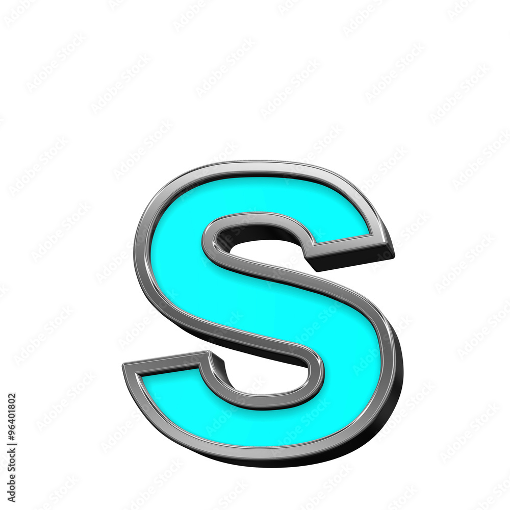 One lower case letter from turquoise with chrome frame alphabet set, isolated on white. Computer generated 3D photo rendering. One lower case letter from turquoise with chrome frame alphabet set, isolated on white. Computer generated 3D photo rendering.