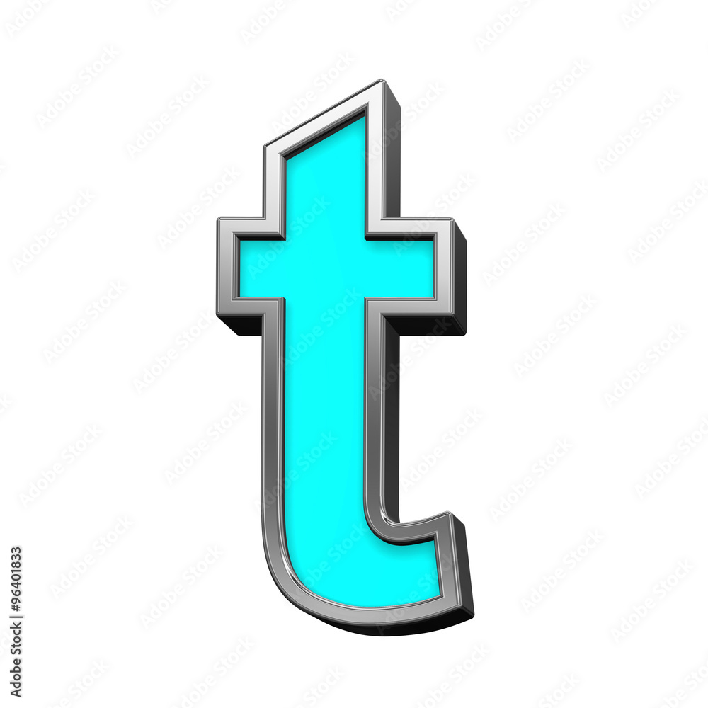One lower case letter from turquoise with chrome frame alphabet set, isolated on white. Computer generated 3D photo rendering. One lower case letter from turquoise with chrome frame alphabet set, isolated on white. Computer generated 3D photo rendering.