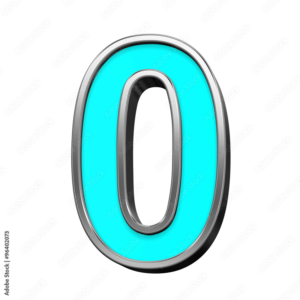 One digit from turquoise with chrome frame alphabet set, isolated on white. Computer generated 3D photo rendering. One digit from turquoise with chrome frame alphabet set, isolated on white. Computer generated 3D photo rendering.