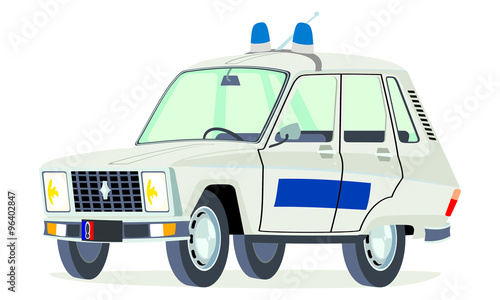 Caricatura Renault 4 gendarmeria francesa blanco vista frontal y lateral
